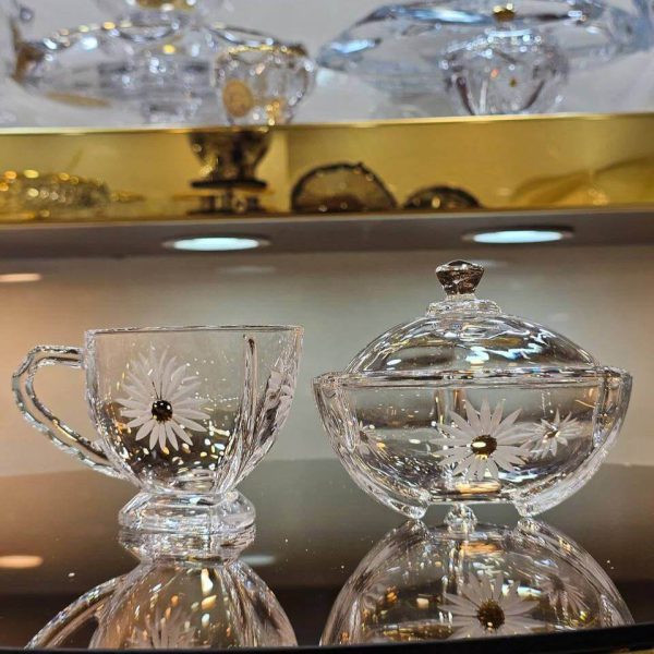 فنجان و قندان کریستالی گل بابونه