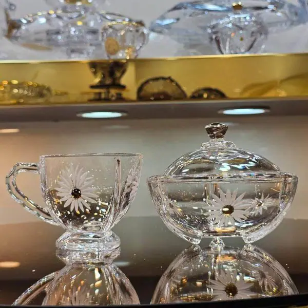 فنجان و قندان کریستالی گل بابونه